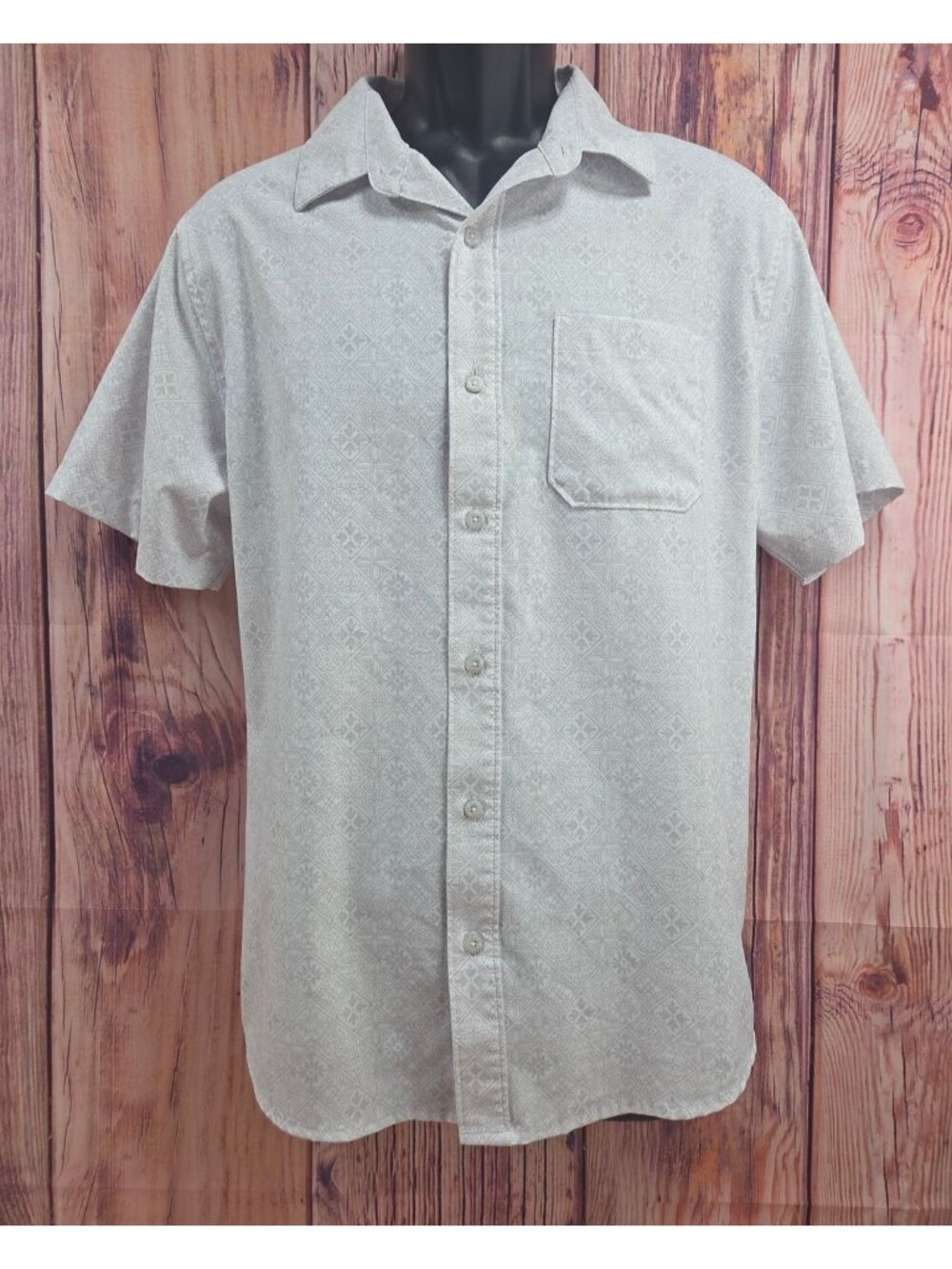 Travis Mathew Mens Gray Geometric Short Sleeve Shirt Medium